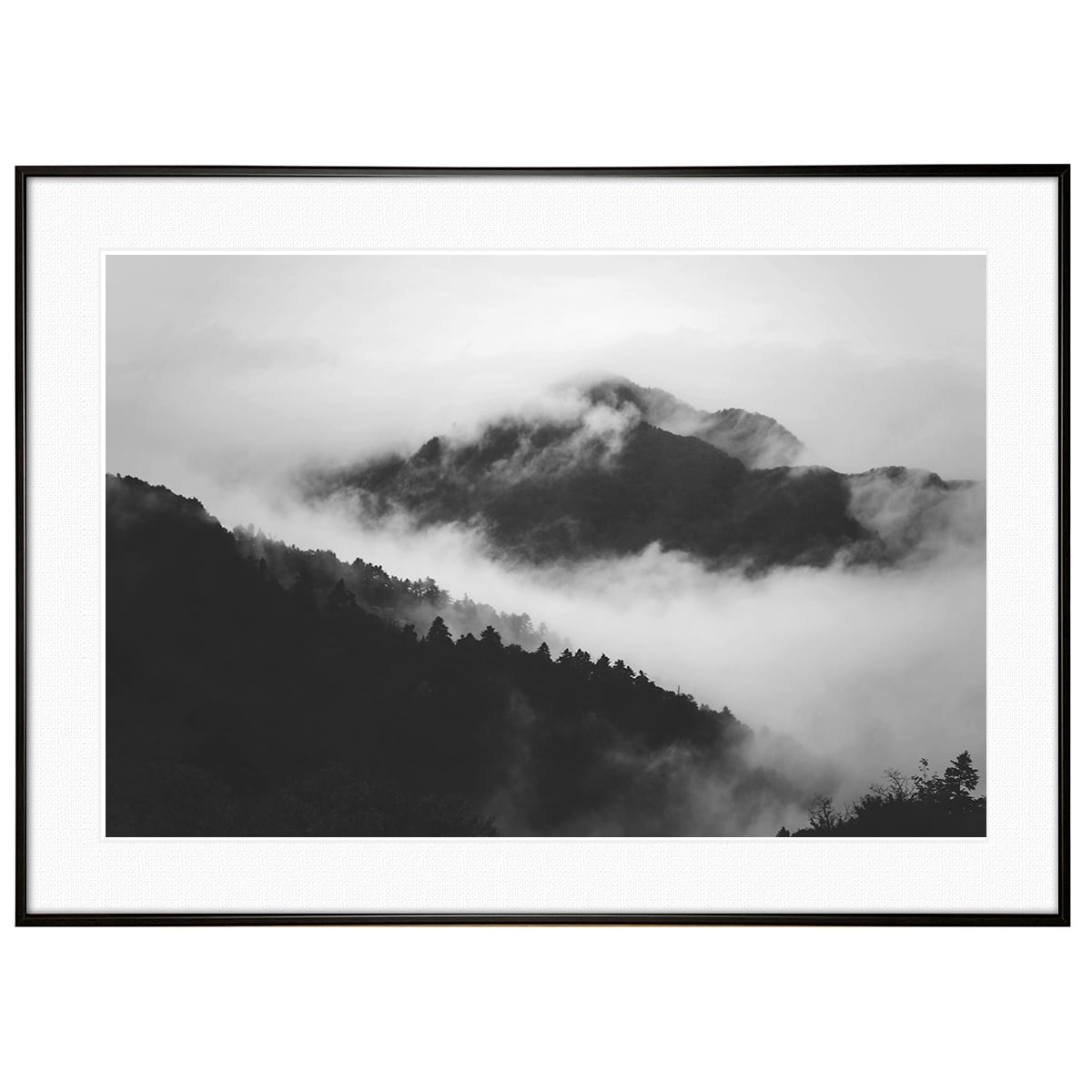 日本写真 東京 霧の高尾山 インテリア モノクロアートポスター額装