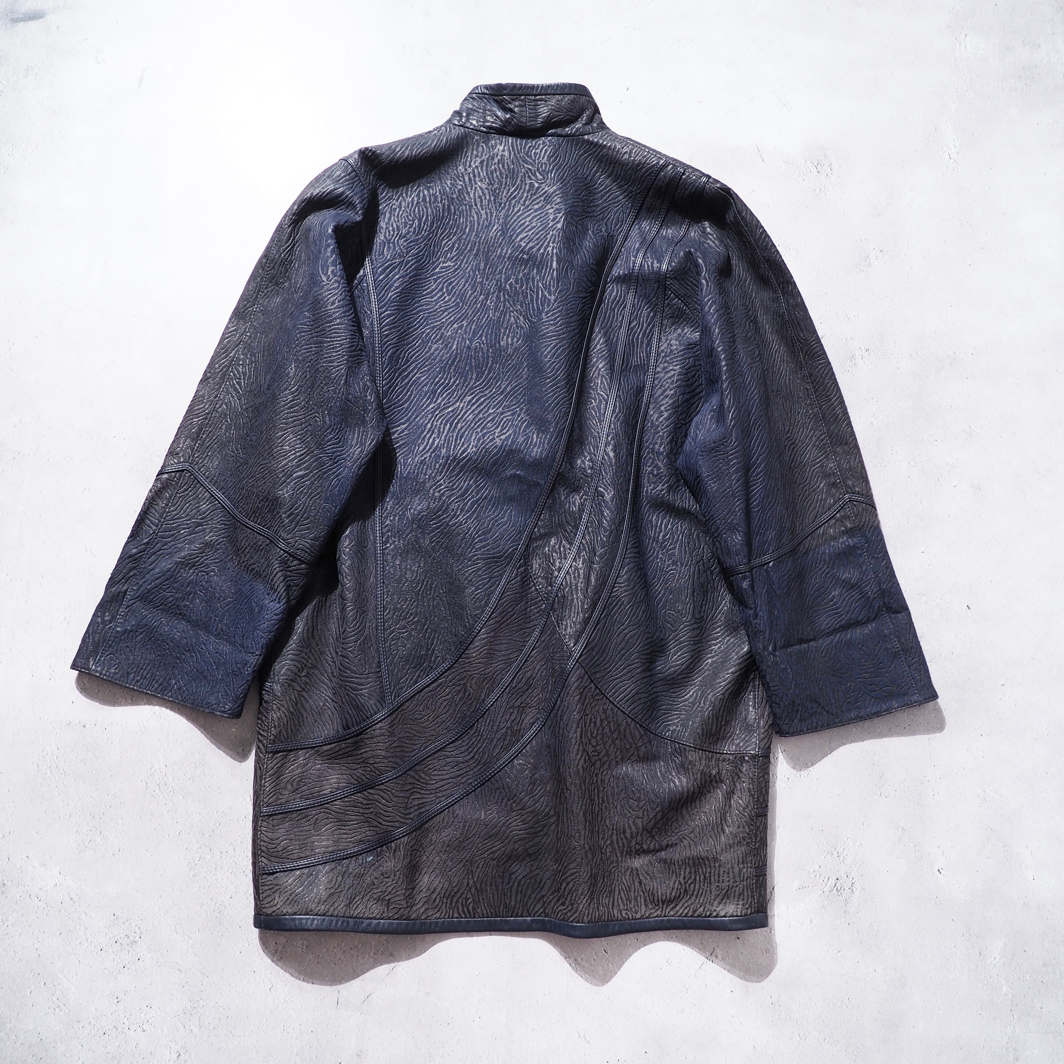 ” Adarcrea ” deformation mao collar silhouette vintage leather jacket