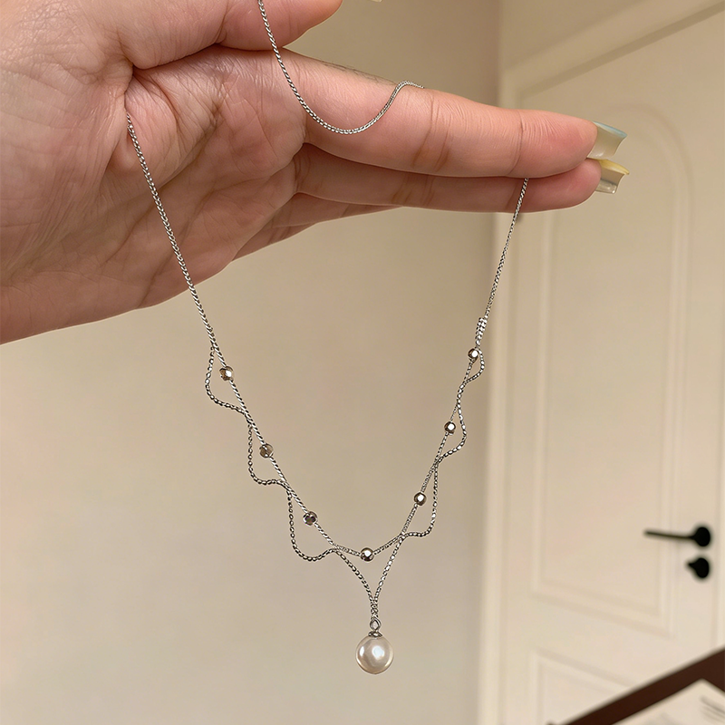 moレースとパールの重ね着きネックレス 2s