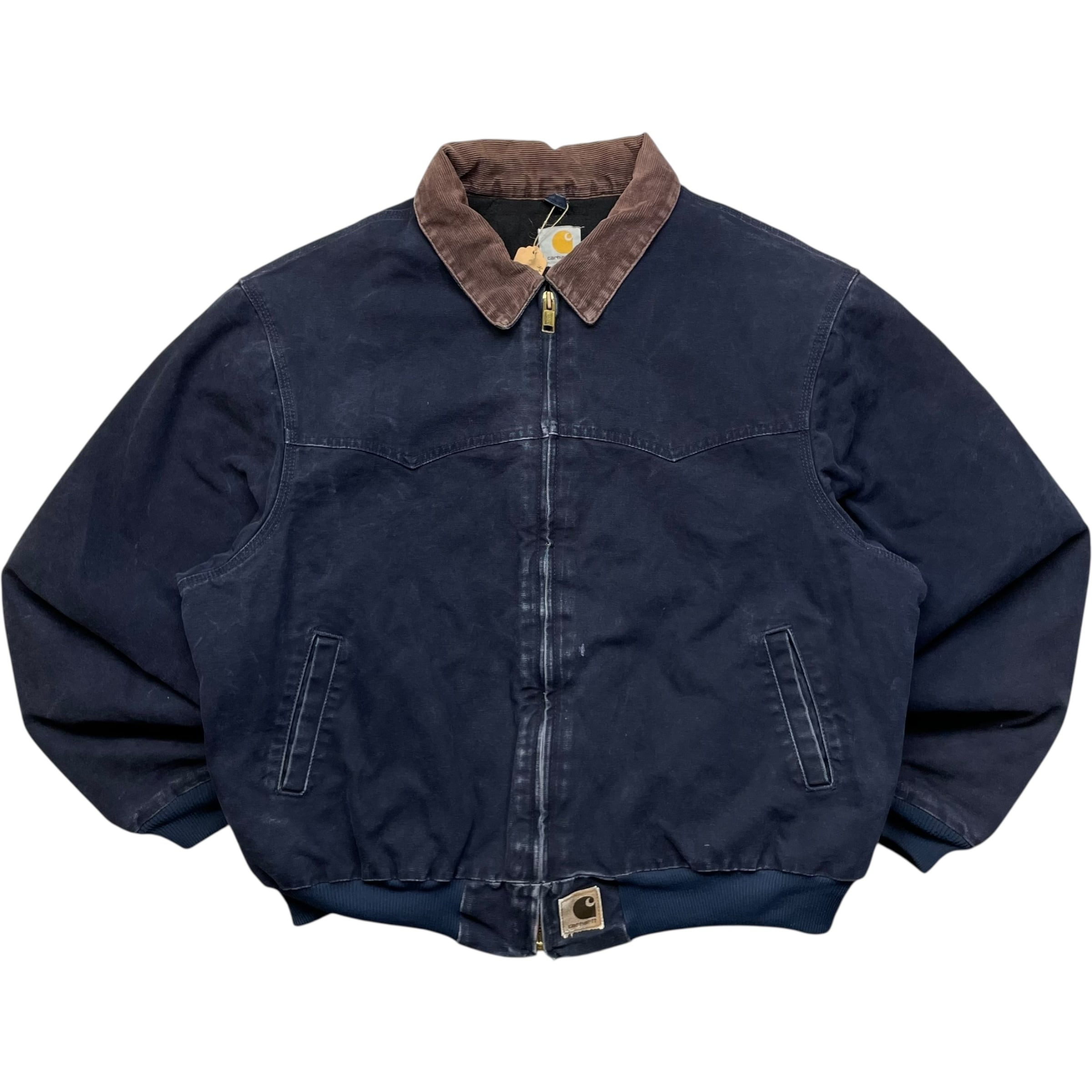 《XL》Carhartt カーハート ダックジャケット サンタフェジャケット 襟コーデュロイ 裏地キルティング 希少カラー ミッドナイトブルー no.8917