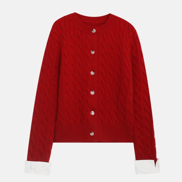 contrast knit cardigan　J00361