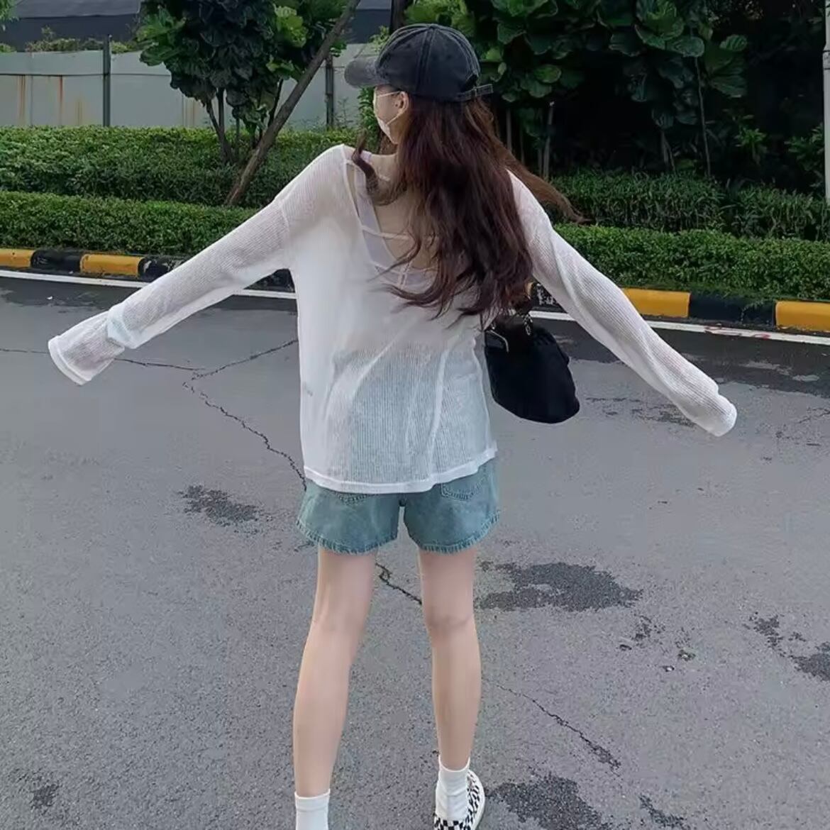 sheer round neck long t-shirt