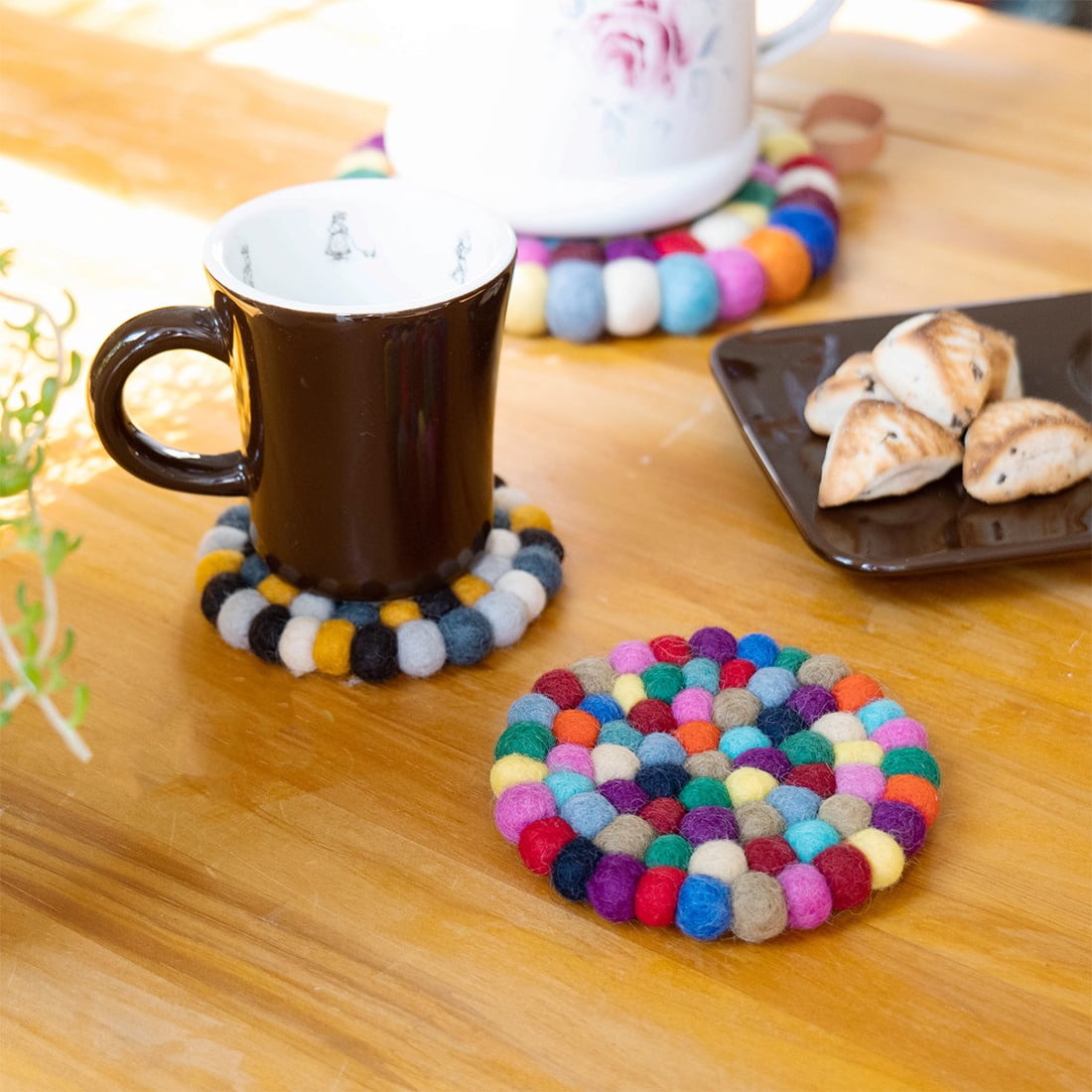 フェルトボールコースター(カラフル・グレーmix・フォギーベージュ)