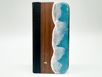 Sea/wood×resin turquoise blue wave 手帳型case(walnut)