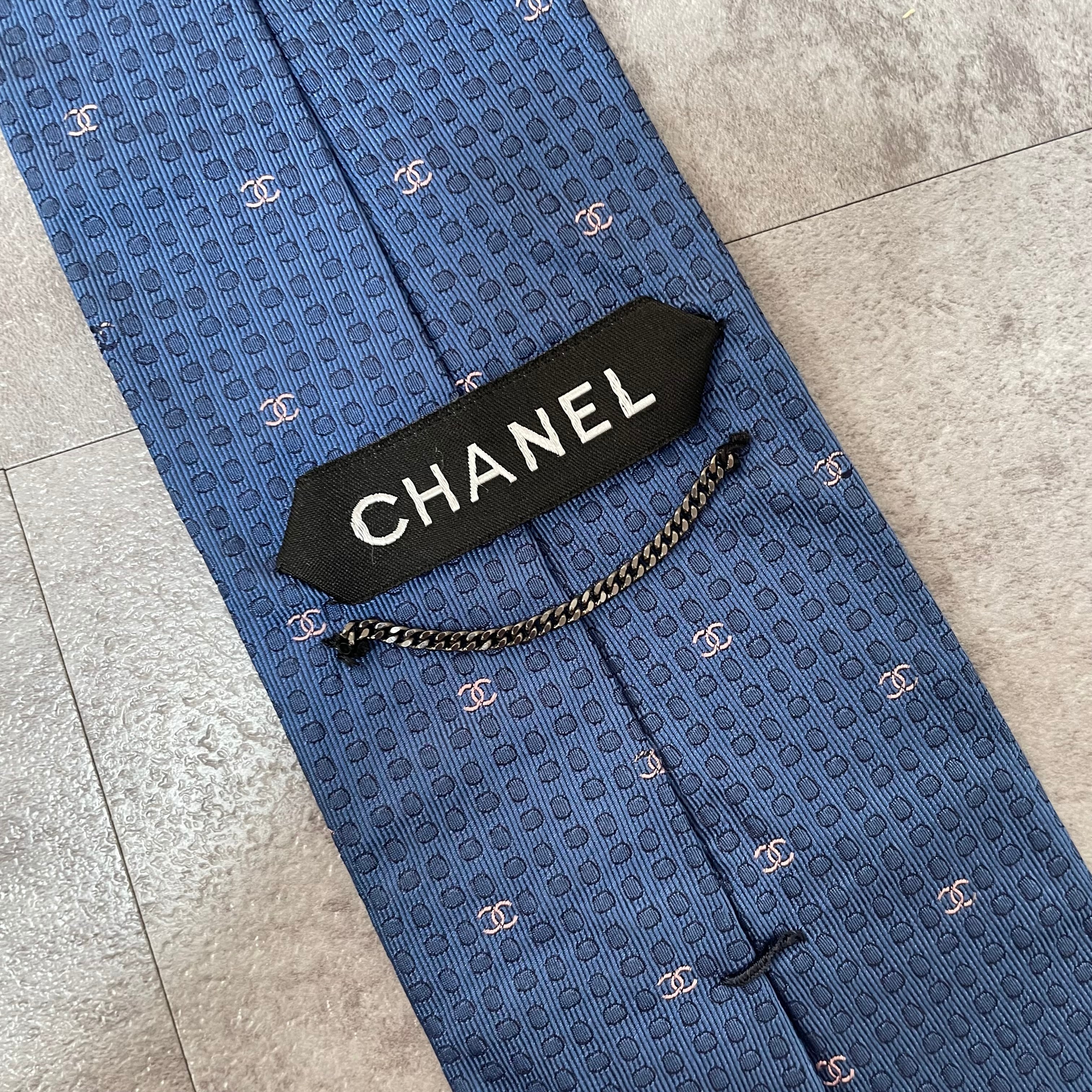 CHANEL】ココマーク総柄ロゴ入りネクタイ ブルー 青 ビジネス向け 総