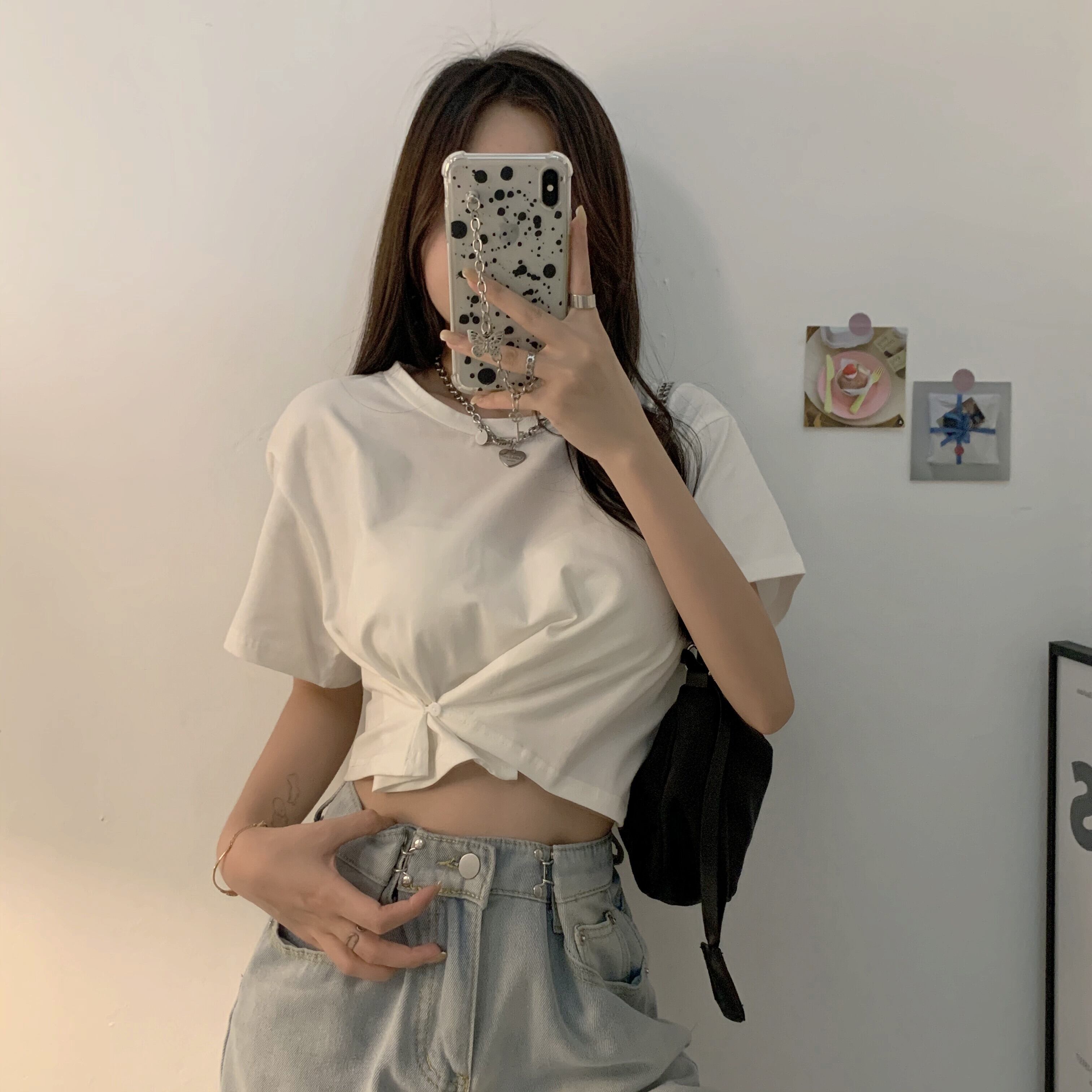 ショートTシャツ サマースタイルルーズホワイトトップス 夏物 クレセントシティ78463935242