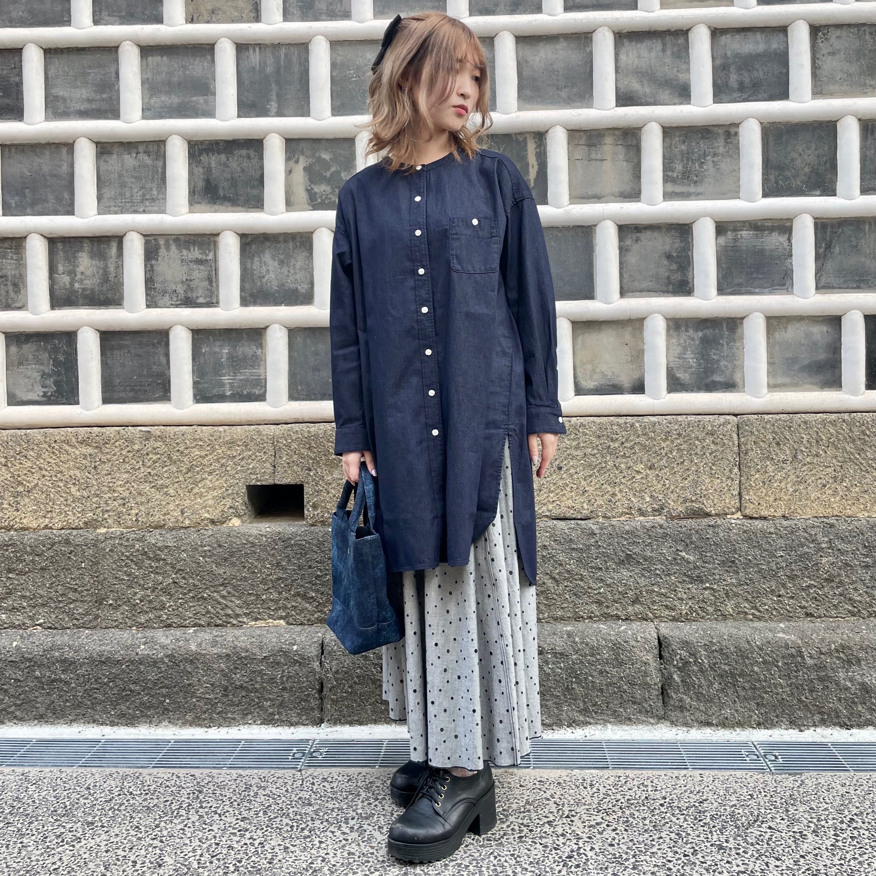 ワンピース】バンドカラーデニムシャツ | 青木被服 公式オンラインストア