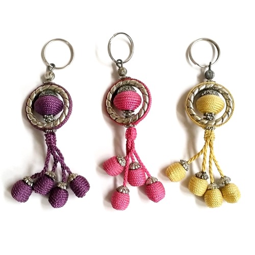 サボテンシルク 4ドロップ キーホルダー【モロッコ直輸入】