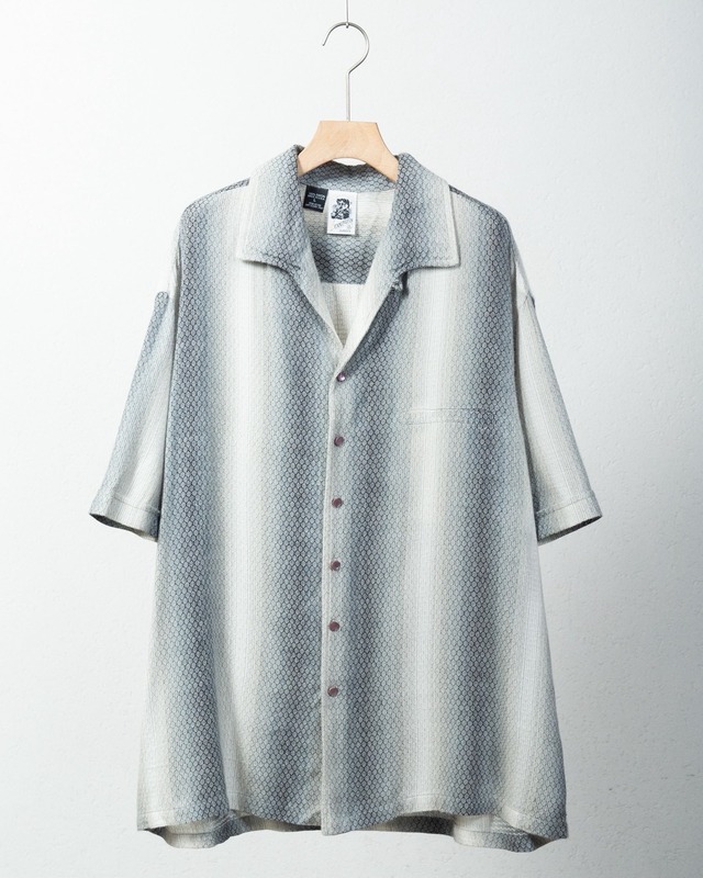 old "KENNINGTON" open collar honeycomb jacquard ombre shirt / Made In USA