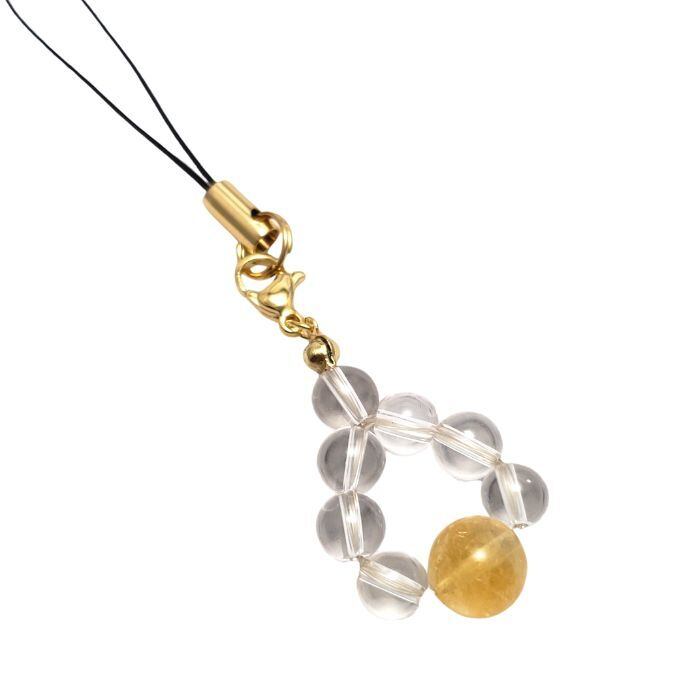 金運 シトリン クリスタル パワーストーン ストラップ 天然石 水晶 携帯ストラップ 黄水晶 水晶 透明 黄 イエロー スマホ お守り プレゼント ラッピング無料 メール便 送料無料 誕生日 アクセサリー