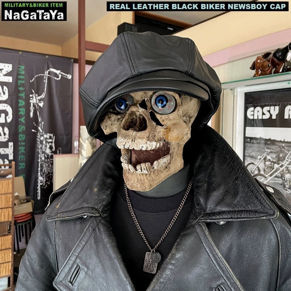 本革 BIKER モーターサイクルキャップ キャスケット リアルレザー