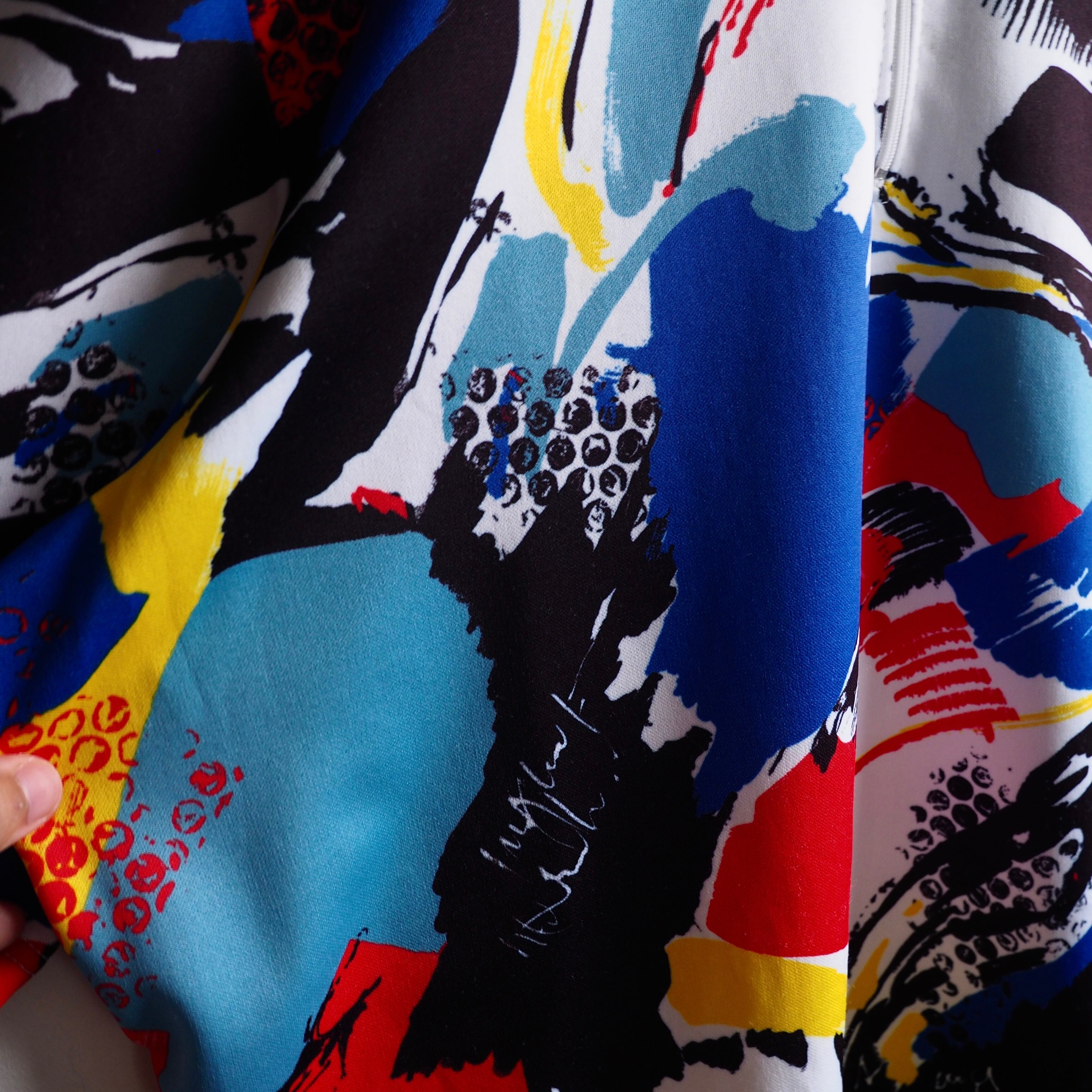 1990s Psychedelic chaos art painted vintage half zip Tee