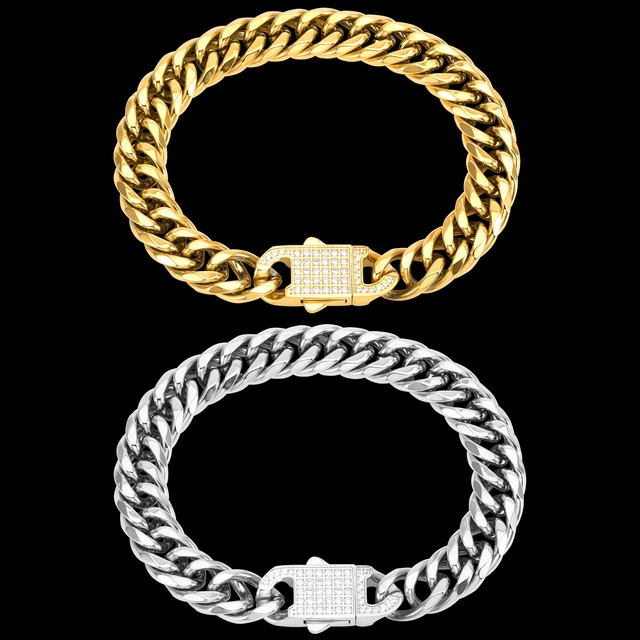 【6面カット】316L zirconia cuba chain bracelet 【10mm】