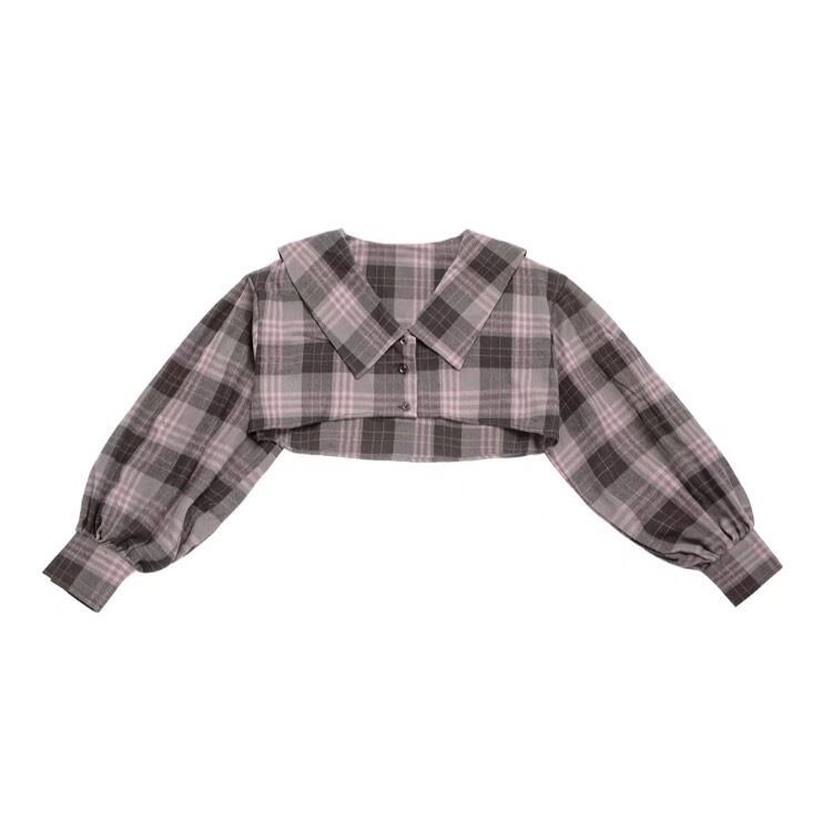 ATK.LADY】N22 ショート丈 半分服 量産系 ダークチェック ビックカラー