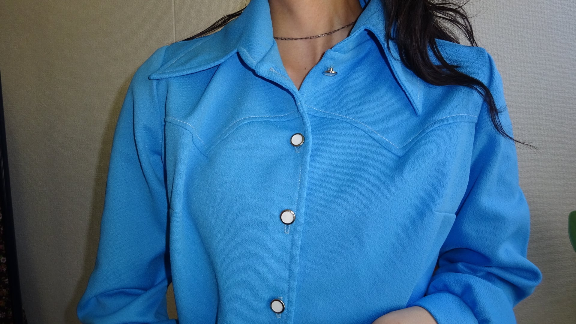 70s～US vintage white stitch shirt