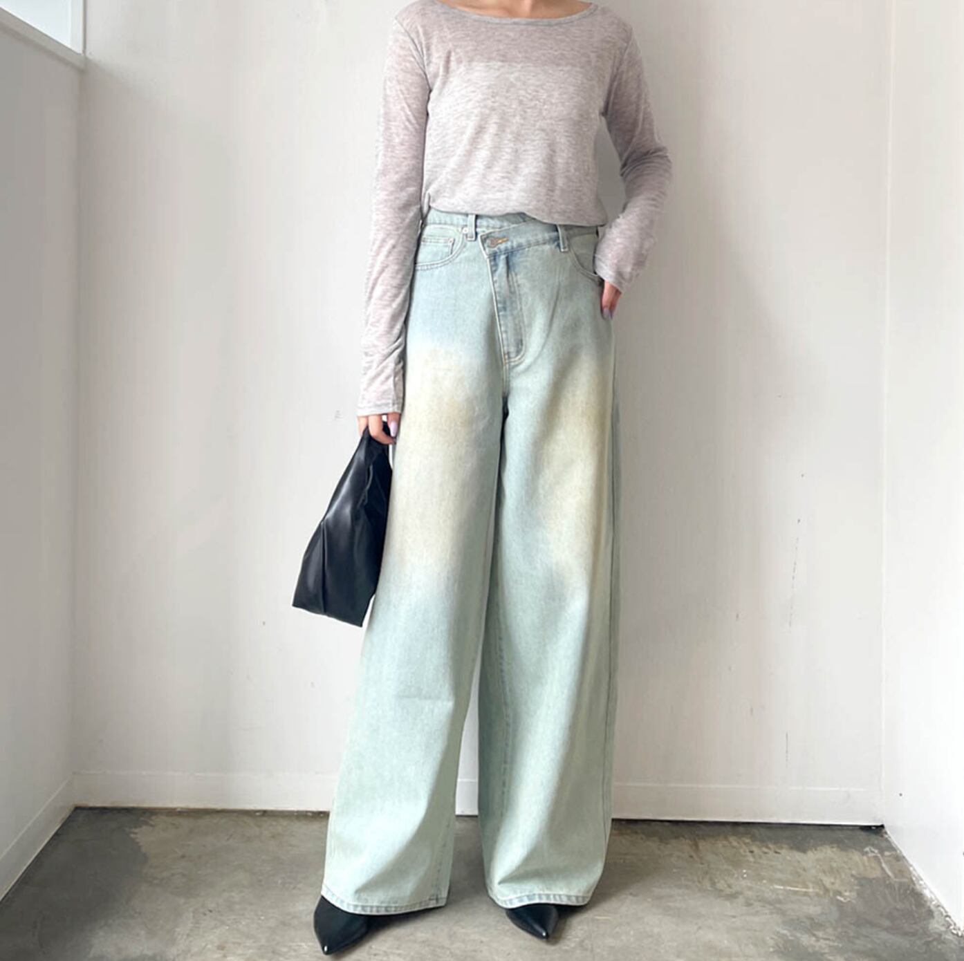 ナンバーミーTOKYO"ASYMMETRY DENIM PANTS"LIGHT BLUE