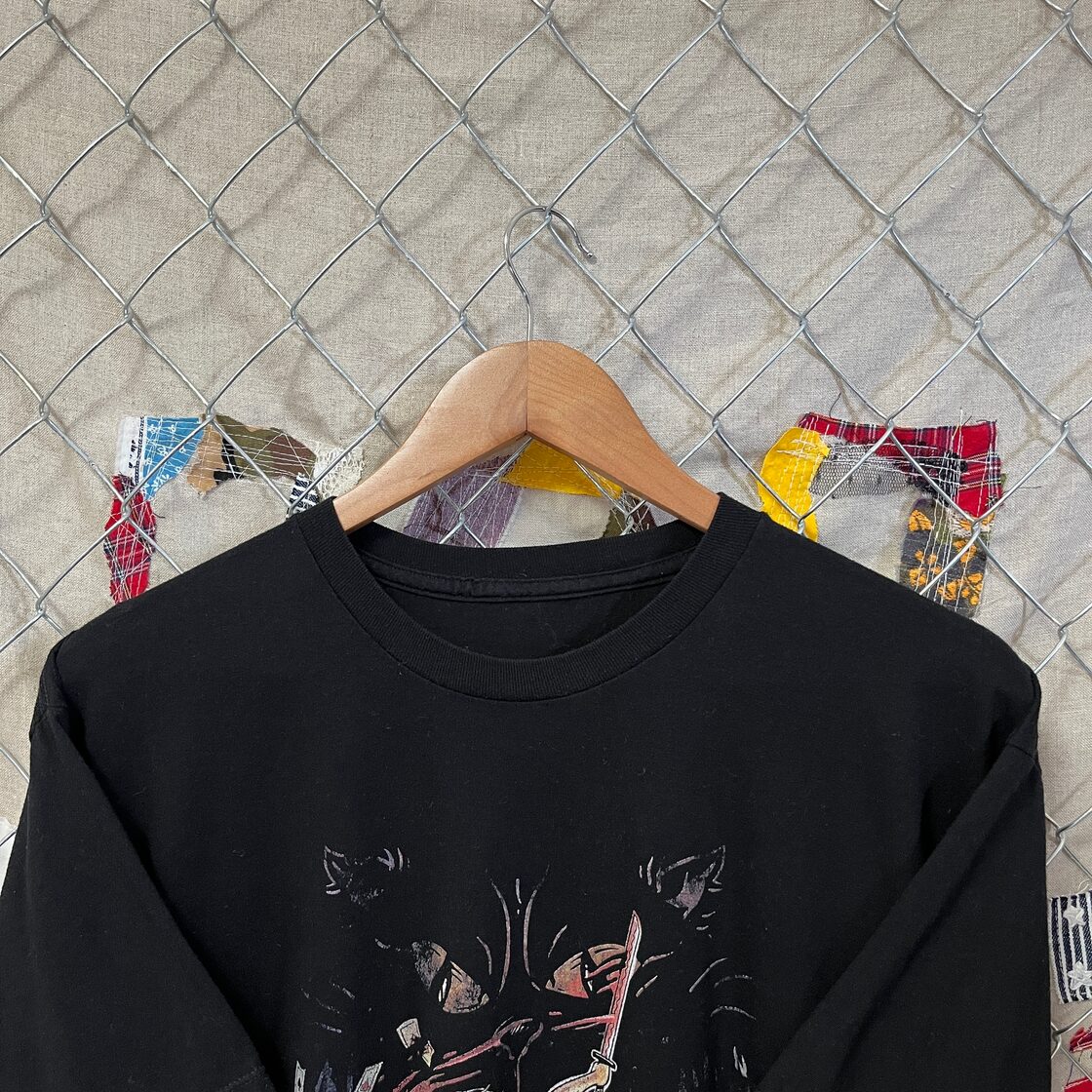 ブランド不明 半袖Tシャツ メンズM相当 アリスモチーフ 黒 古着 メンズ 