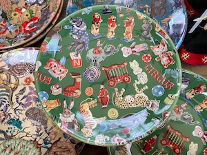 フランス　ナタリーレテ　絵皿　食器　プレート　猫　サーカス　グリーン　circus