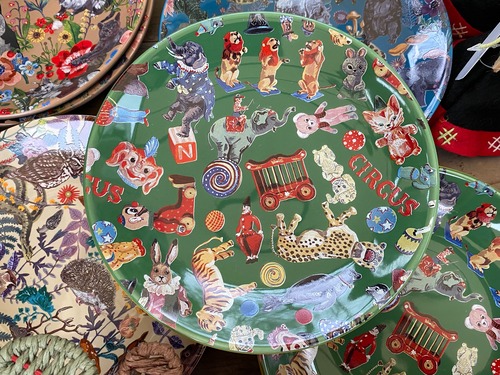 フランス　ナタリーレテ　絵皿　食器　プレート　猫　サーカス　グリーン　circus