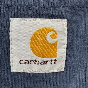 【Carhartt】長袖Tシャツ ロンT ロングスリーブ long sleeveワンポイントロゴ ポケットTシャツ ポケt 2XL ビッグシルエット ゆるだぼ ネイビー US古着