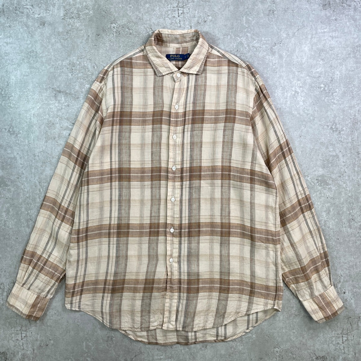 Ralph Lauren ラルフローレン チェック リネンシャツ メンズL 古着 