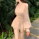 【2点セット】シャーリングフレアシフォントップス+ショートパンツ ・78503