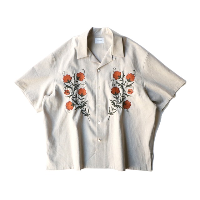 【LAST1】Aloha shirt - Flower embroidery / Natural