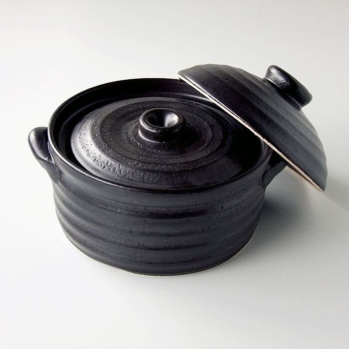 ご飯鍋 IH 2合炊き 黒釉メタル ごはん鍋 萬古焼 | みのさらら