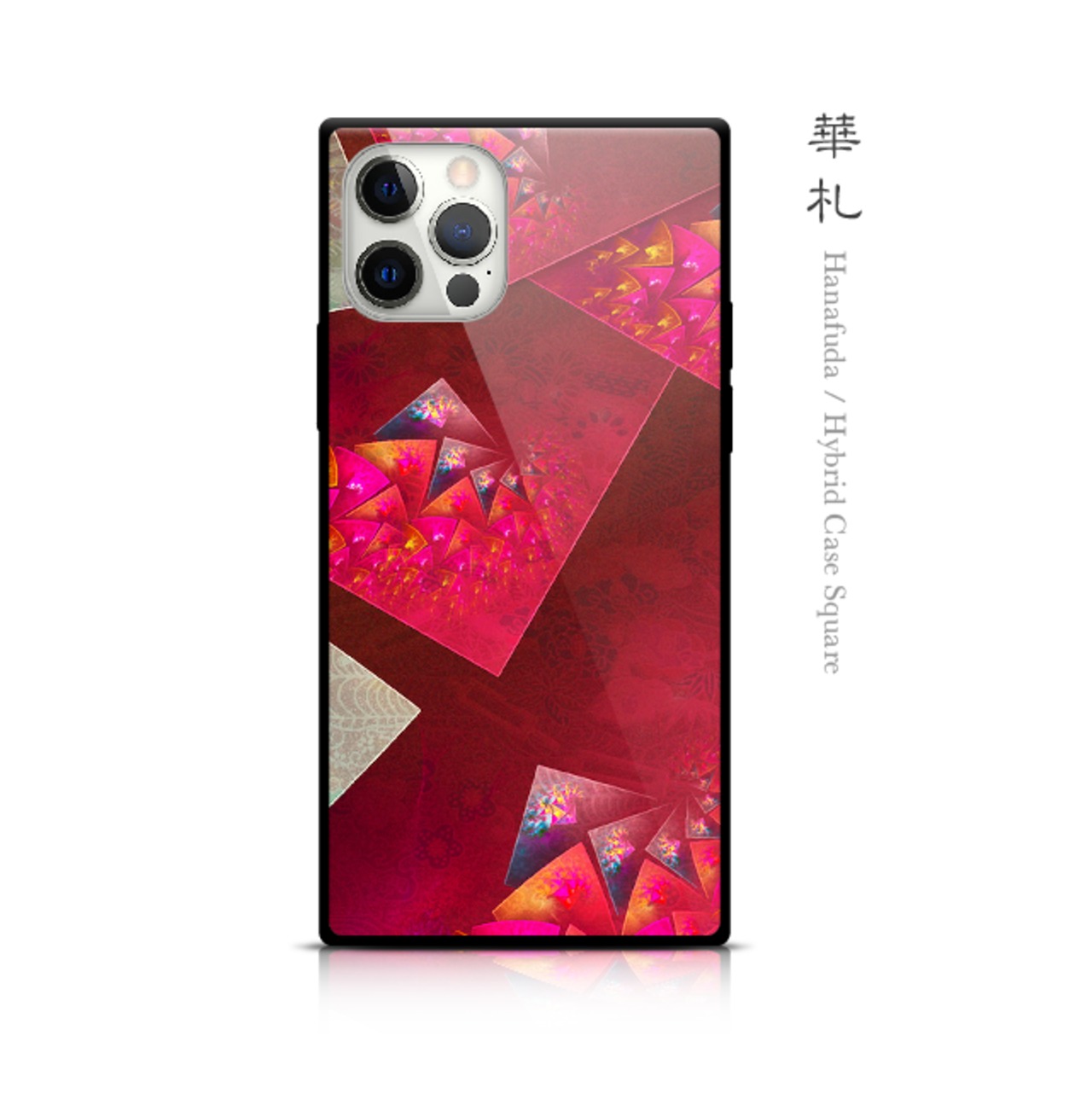 華札 - 和風 四角型 強化ガラスiPhoneケース