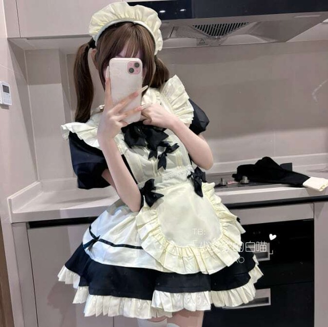 【S-5XL】つけ袖付きフリルメイド服　kos34★