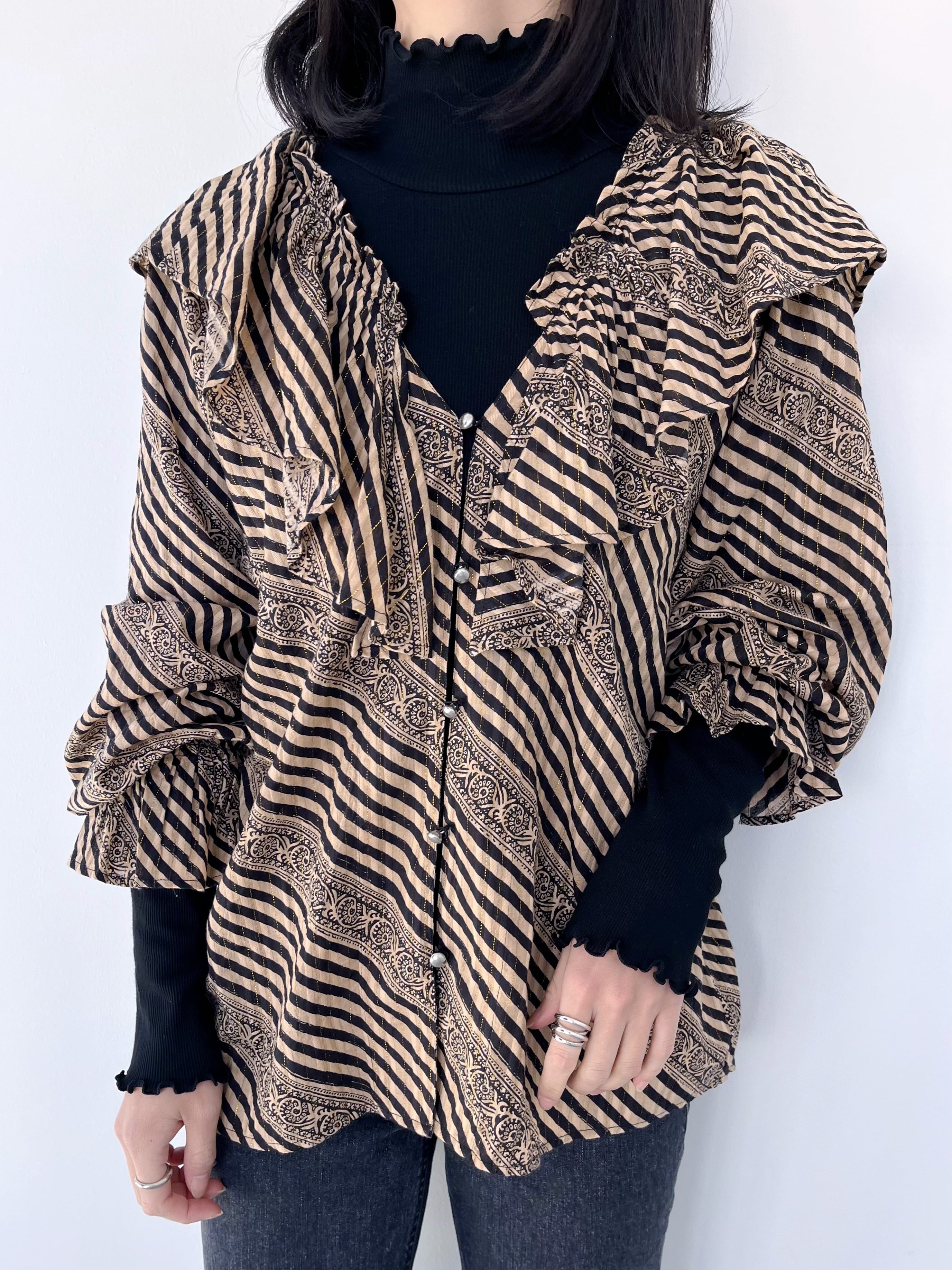 Sara Mallika Cotton Stripe Ethnic Print Tops | KOKO