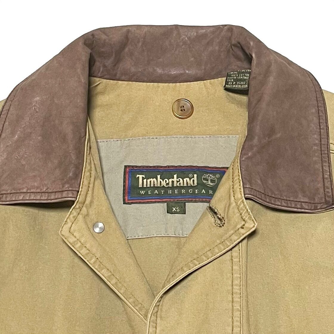 size XS】90s Timberland ティンバーランド 襟レザー  