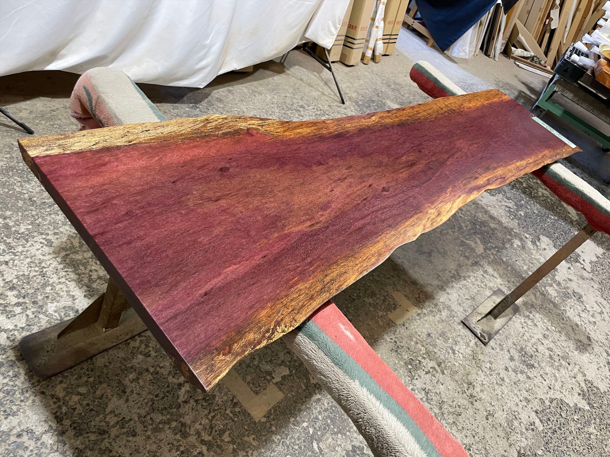 パープルハート9128 一枚板無垢 乾燥材 1920x430‐490x25mm カウンター