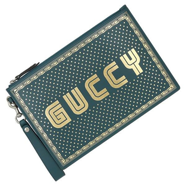 New GUCCI グッチ ハンドバッグ GUCCYロゴプリント クラッチバッグ