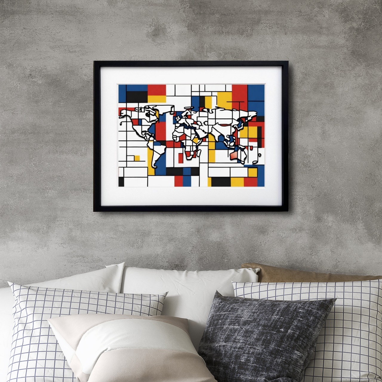Journey｜世界地図を大胆に描くカラフル抽象アートポスター｜旅心を刺激するインテリア額縁付き・国内生産A2ポスター