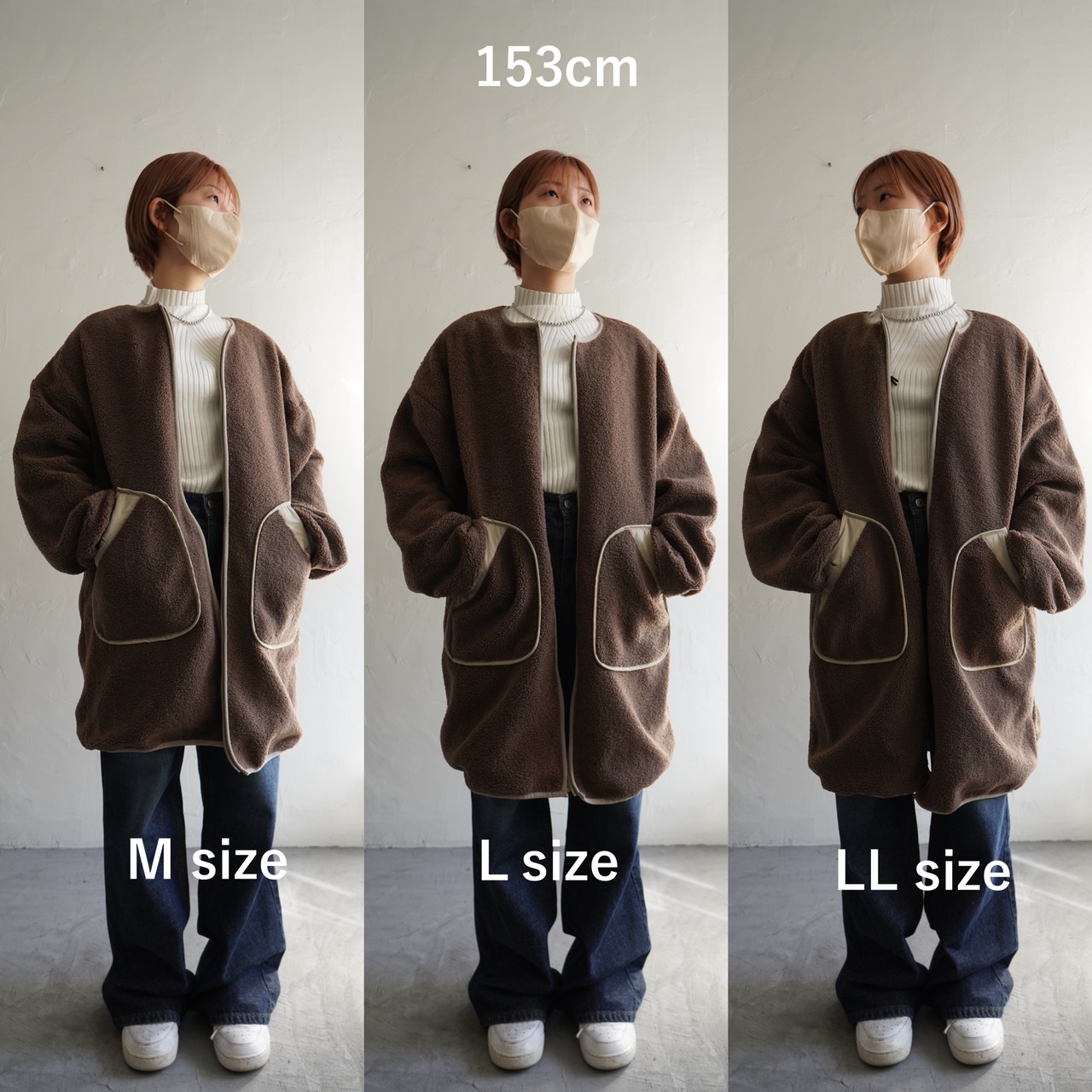 2way多機能ソフトリバーシブルボアouterlongホワイト×ブラウン