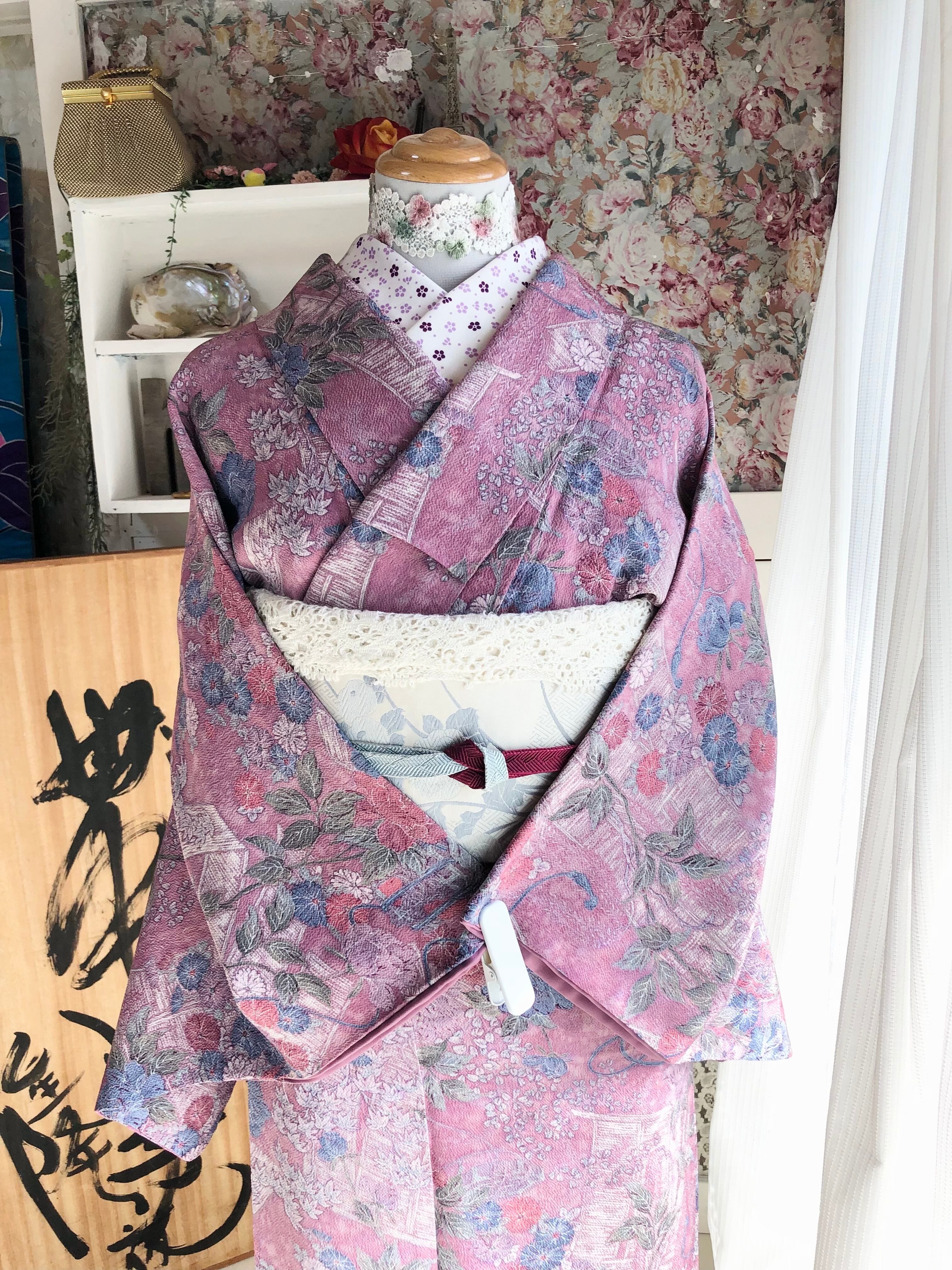 【高級縮緬小紋 着物】