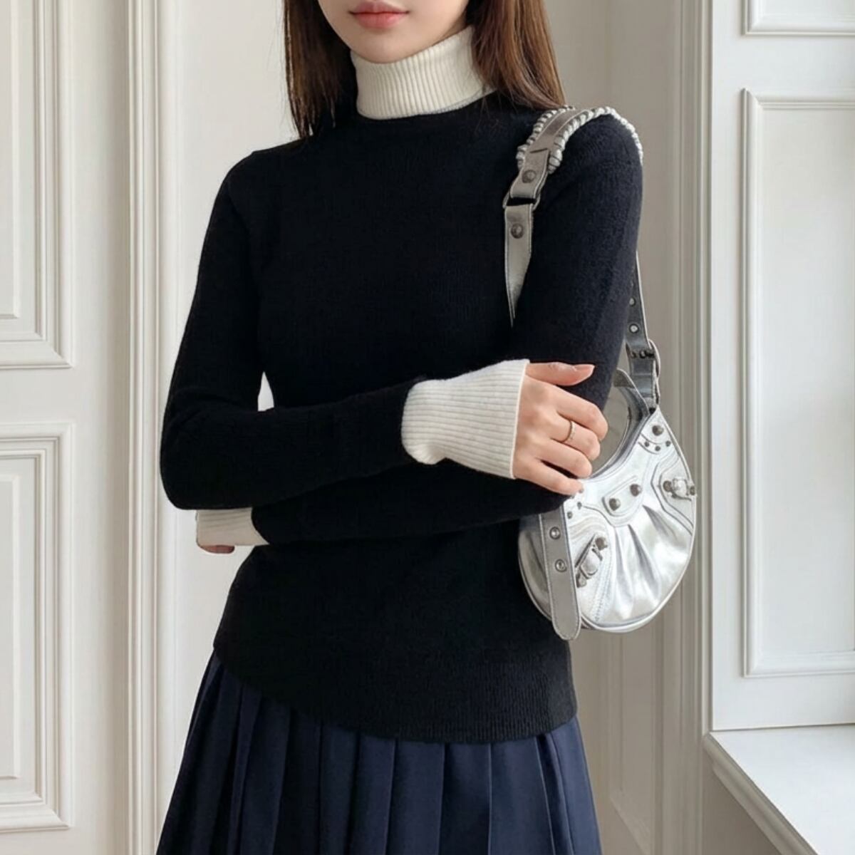 Two-tone high-neck knit ch0023