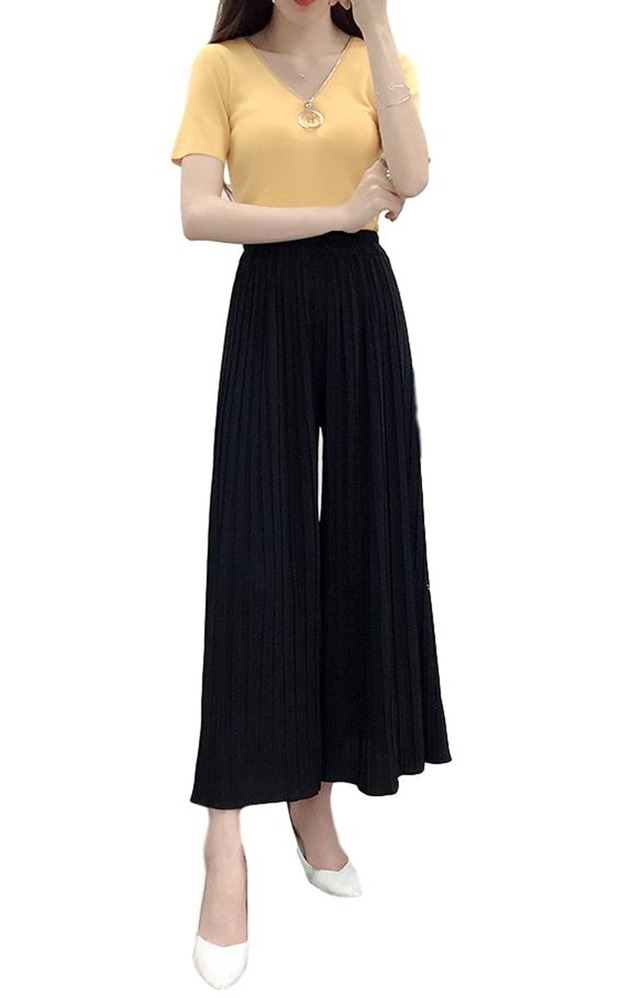 プリーツ スカーチョ ガウチョパンツ（ブラック）