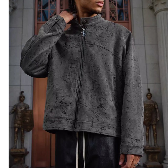 【DRIP5757】STKD Logo Embroidered Suede Jacket