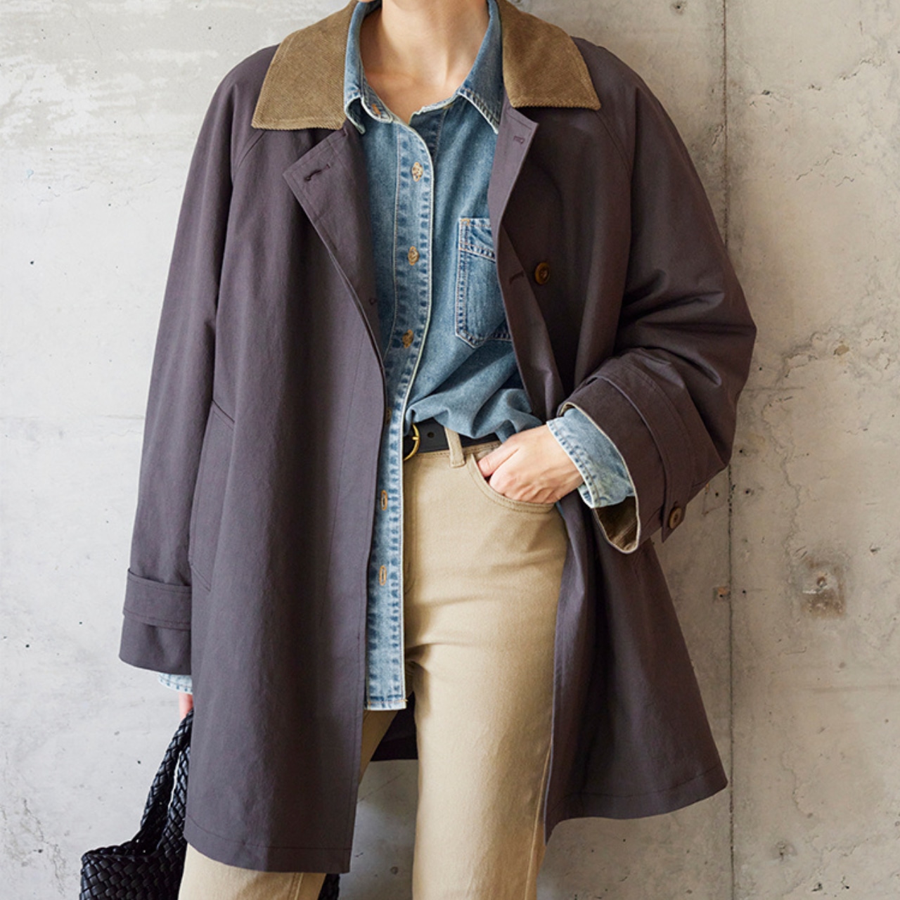 Two-Tone Collar Relaxed Jacket T3759