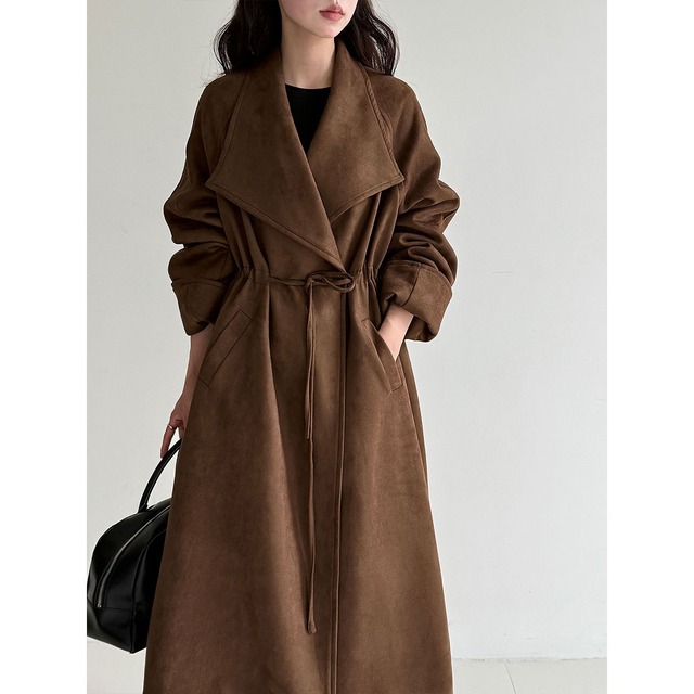 Lapel suede drawstring coat〈2colors〉