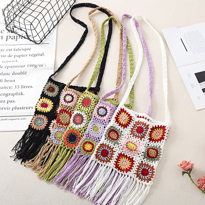 Crochet Flower Fringe Shoulder Bag S0212