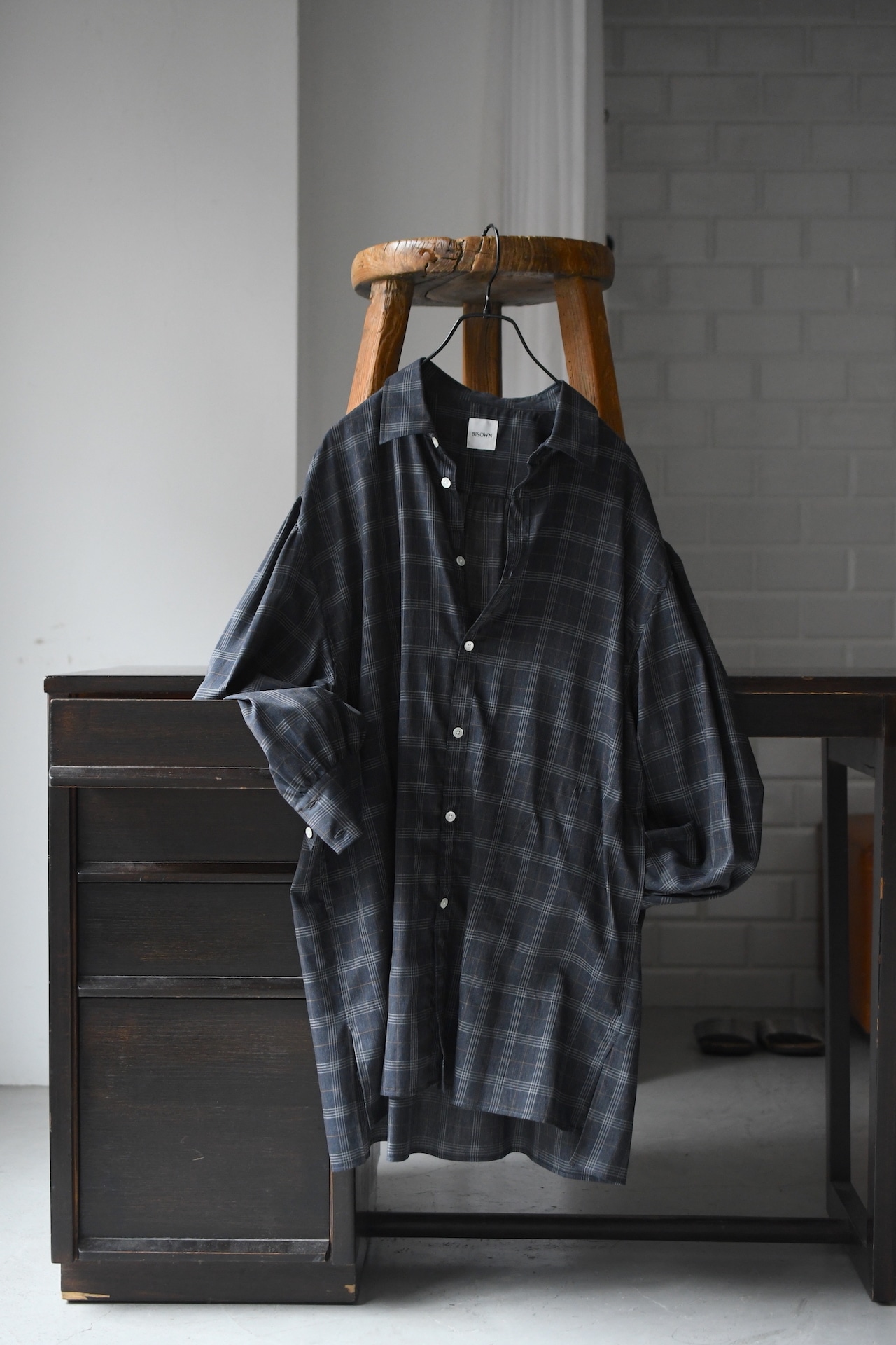 BISOWN / SZ BOIL COTTON SMOCK SHIRTS (TOP GRAY CHECK )