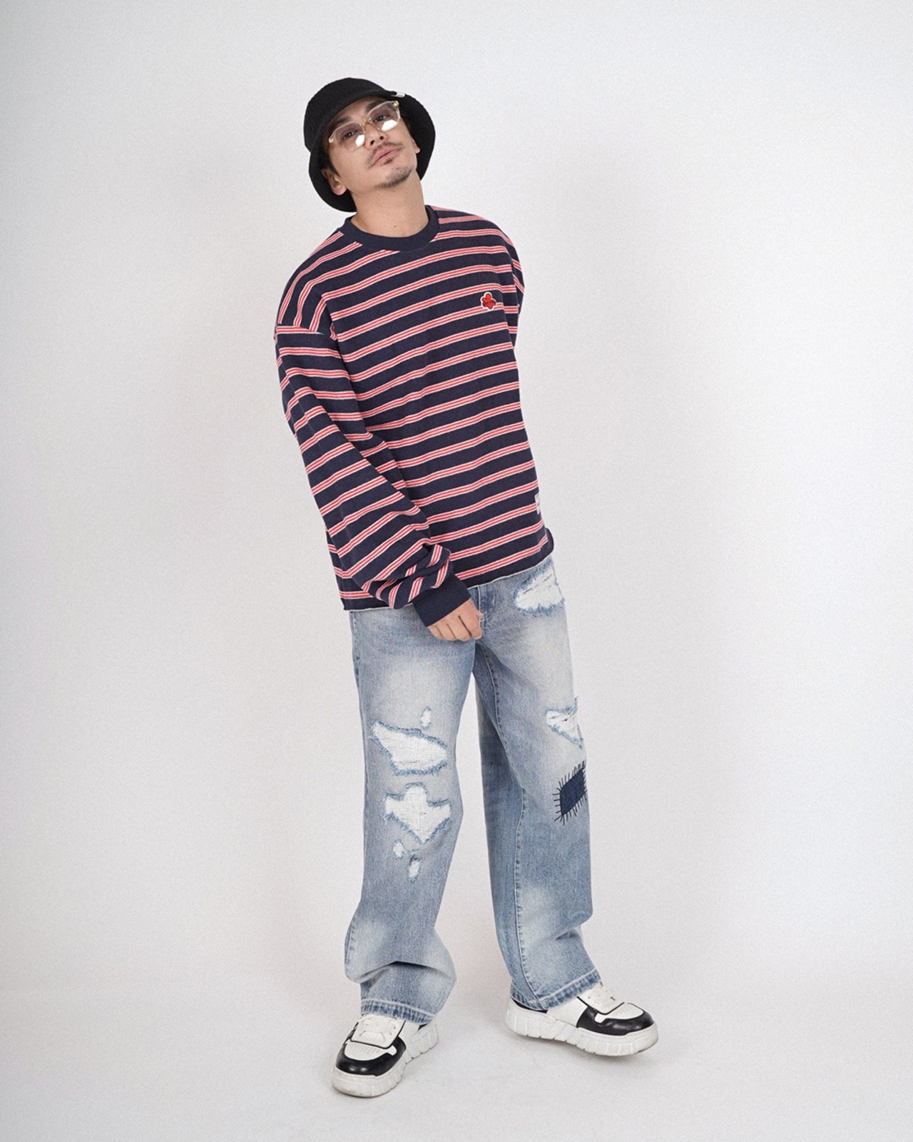 【#Re:room】CUT OFF BORDER SWEAT TRAINER［REC884］