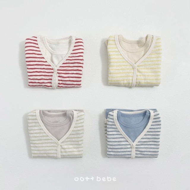【予約】oottbebe (kids) Pale striped cardigan set