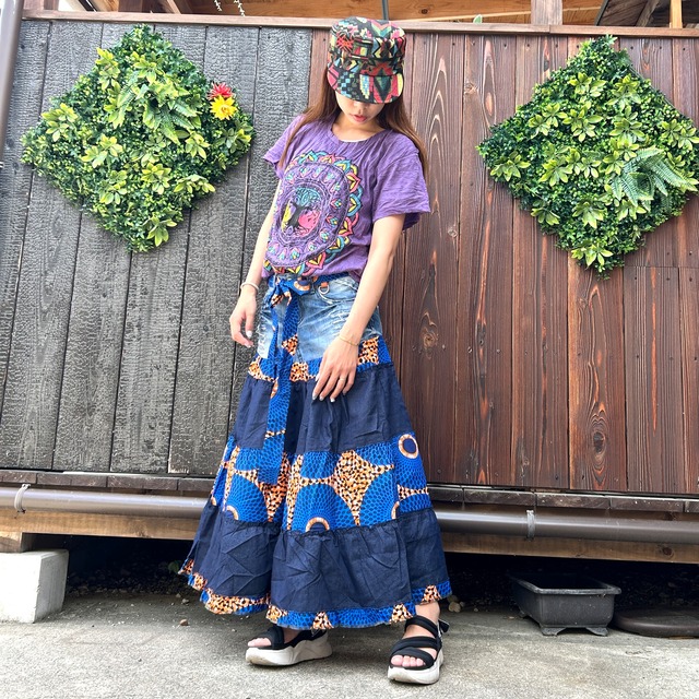 リメイクデニムティアードアフリカンb