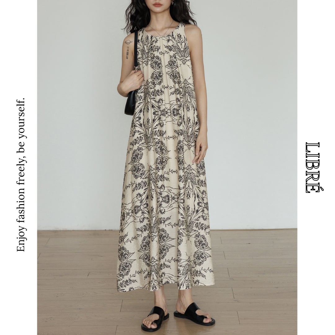 back open print a-line dress L0502