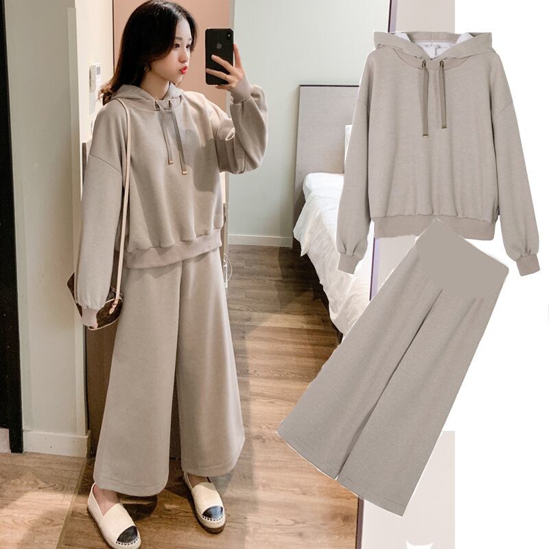 【新作】【送料無料】 マタニティウェア2019冬の新しいカジュアルマタニティスーツスタイルのセーターフード付きトップ+ベリーリフトワイドレッグパンツ-アリババ ウィンター 冬物 ワイドパンツ expec246397573581