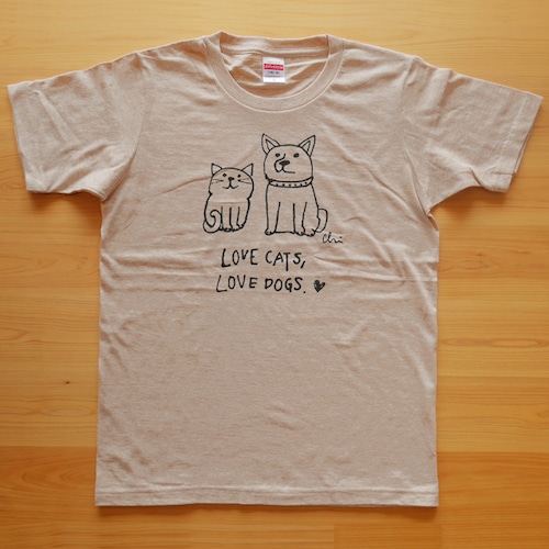 Tシャツ「Love cats Love dogs 1」ヘザーベージュ